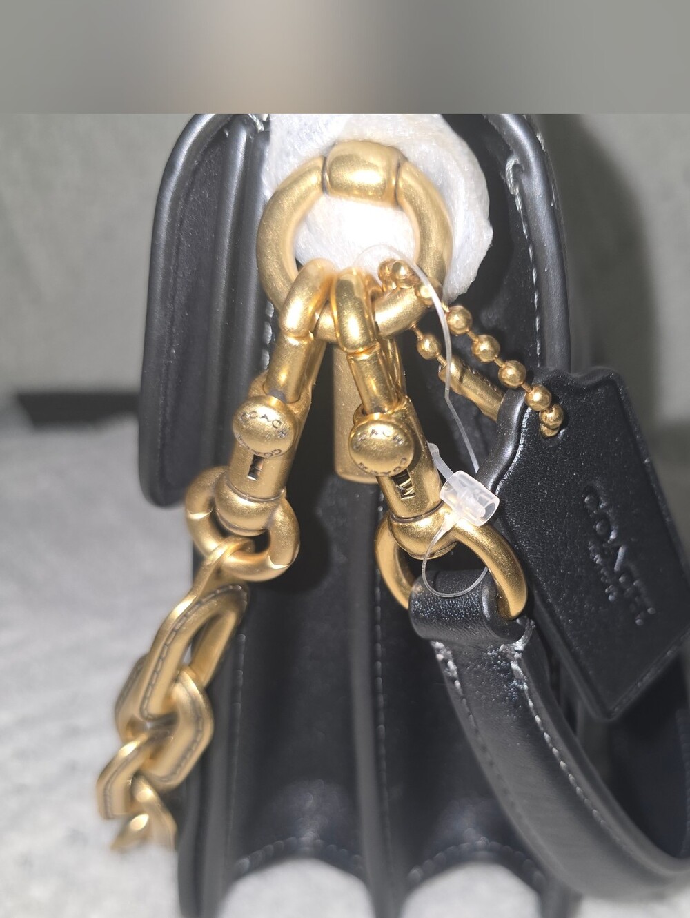 Coach Black Leather Shoulder Bag with Gold Chain Accent. Missing Part Long Strap - Picture 6 of 9